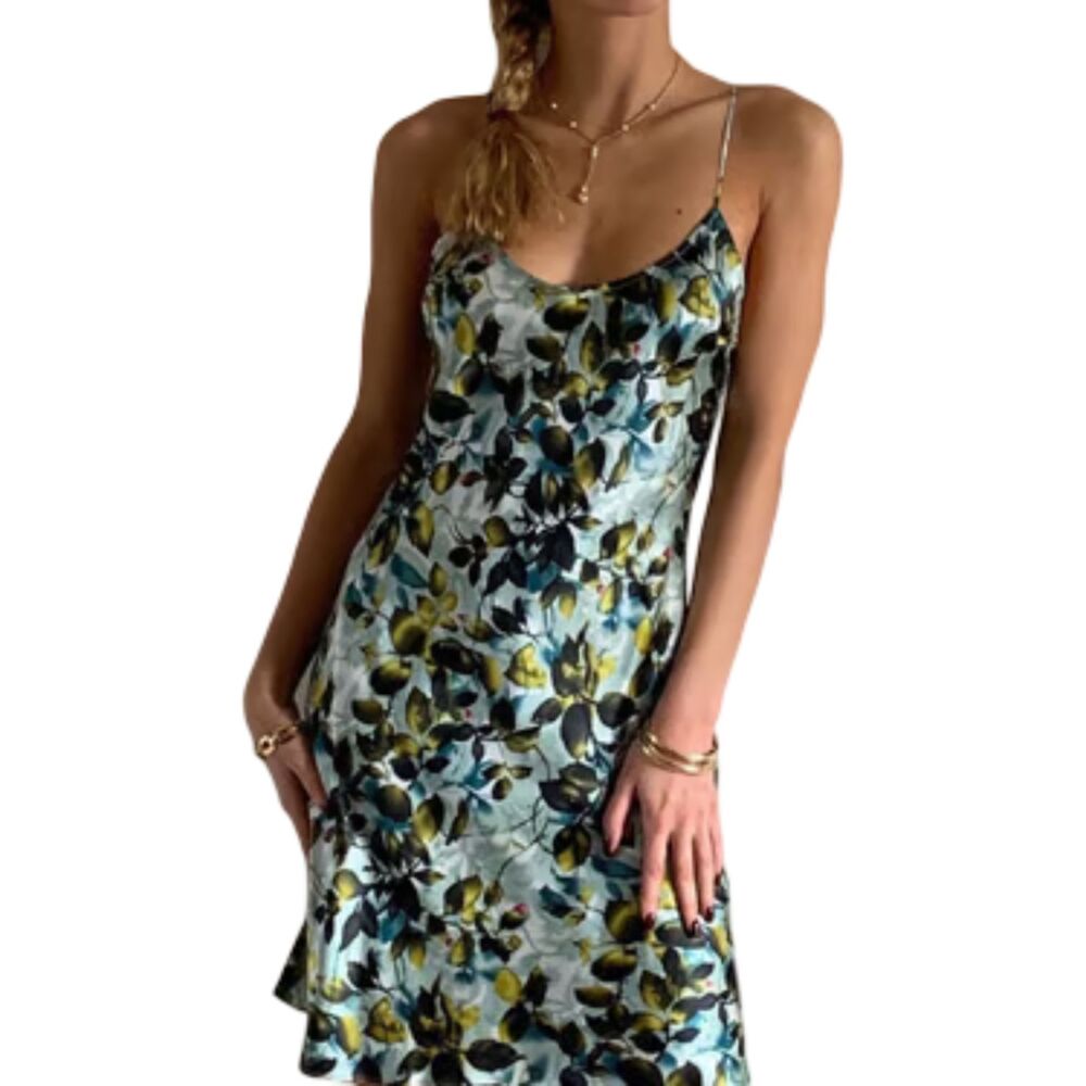 Vintage 90s Victoria's Secret 100% Silk Floral Slip Mini Dress Crossback Sz M